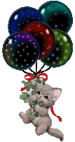 Katt med ballonger