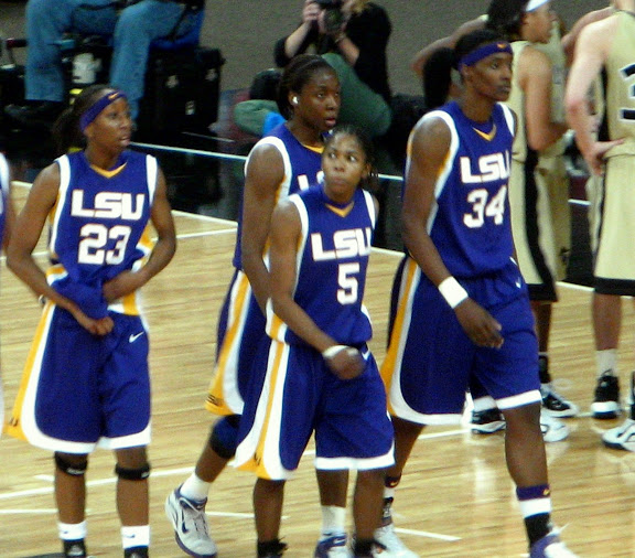 The Lady Tigers in a game vs. Vanderbilt during the SEC Tourney, March 4. LSU lost but they are in the final four! And Vandy isn't.