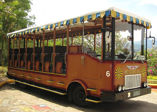 Sun Cruises' tour bus designed to look like a tram used in the Corregidor Island tours