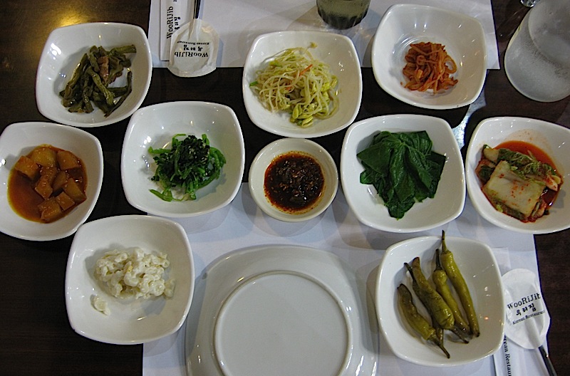 appetizers at Woo Ri Jib Korean restaurant