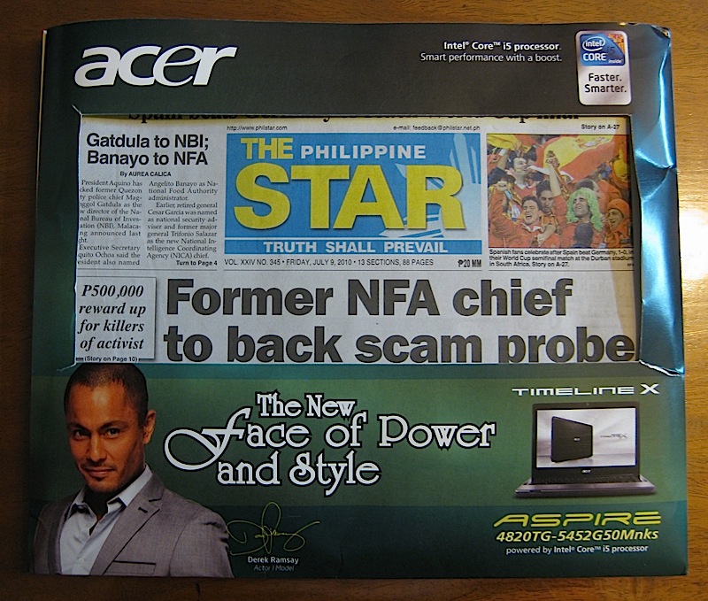PhilStar newspaper in a special Acer advertising envelope