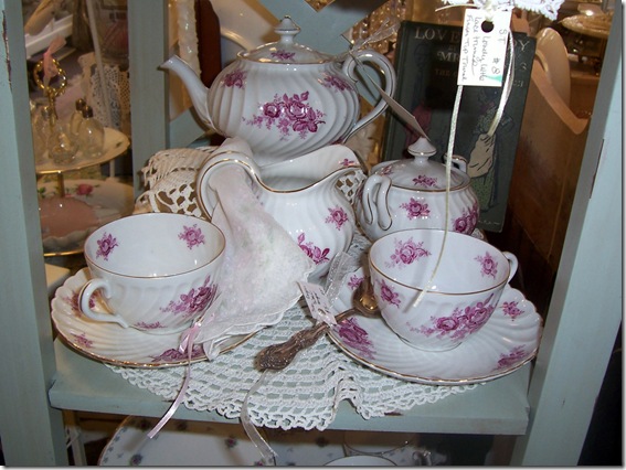 pink and white tea set