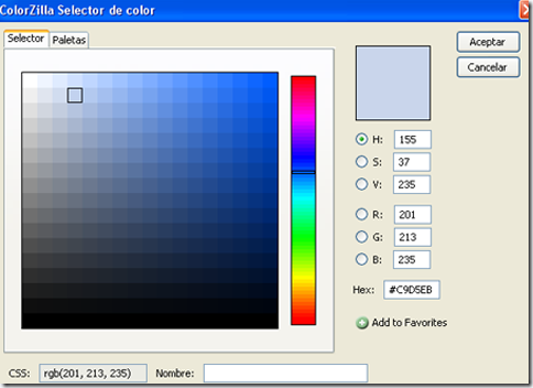 Aspecto de interfaz selector de color de Colorzilla Aspecto de interfaz selector de color de Colorzilla