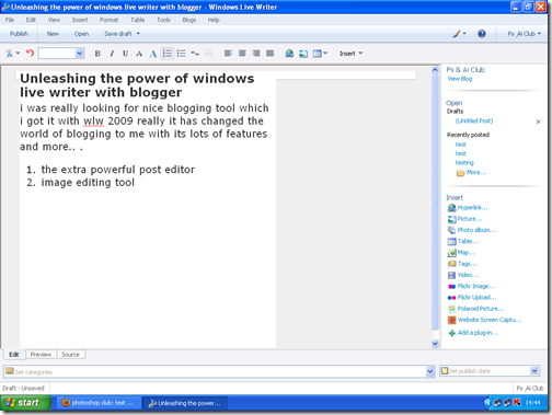 windows live writer post editor