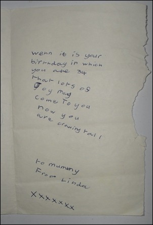 Jan 1965 B'day Card InsideRight from Me To Mum Aged 7