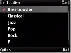 Media player's equalizer options on E71