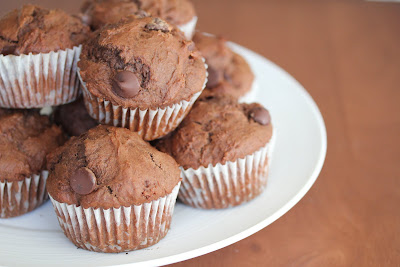 close-up photo of a plate of Chocolate Chunk Muffins