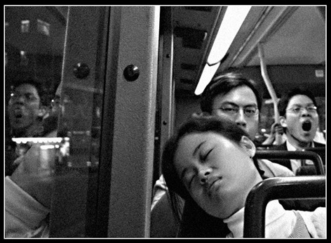sleeping on a bus