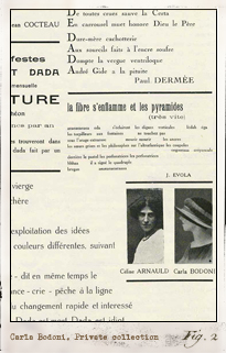 Carla Bodoni en Dada: Dadaphone. París: n.7, marzo 1920. Editada por Tristan Tzara. Pulse para ver la imagen completa