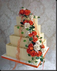 4-tier-Square-Cigarellos-Wedding-Cake-with-Orange-Roses