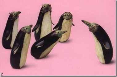 Eggplant penguins