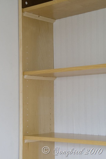 Beadboard Wallpaper and Shelves Supports