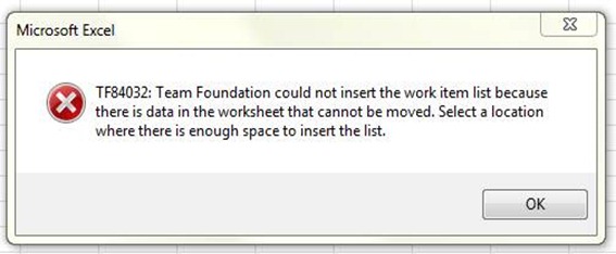 TF84032: Team Foundation could not insert the work item list.