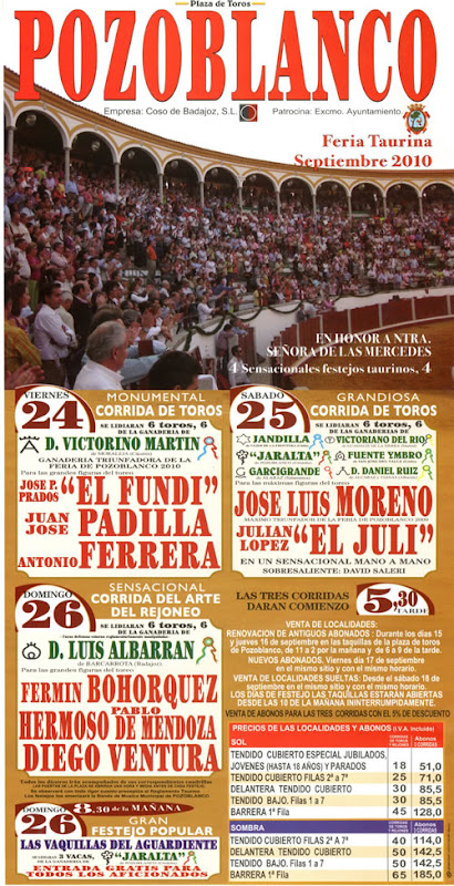 El cartel taurino de la Feria y Fiestas de Ntra.Sra.de las Mercedes 2010 de Pozoblanco en POZOBLANCO NEWS * www.pozoblanconews.blogspot.com