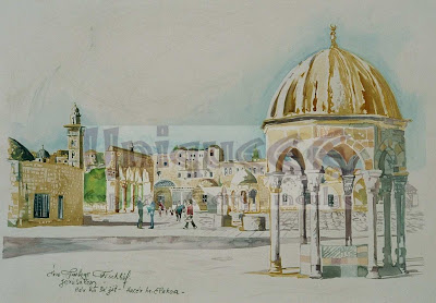 Authentic Original Painting For Sale Jerusalem Al Aqsa Mosque Evafarkasfischhof