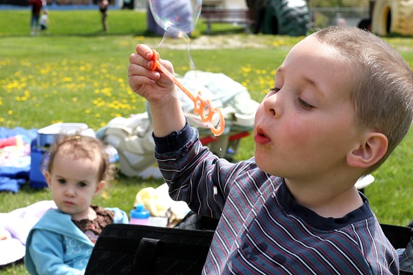 blowing bubbles with an audience