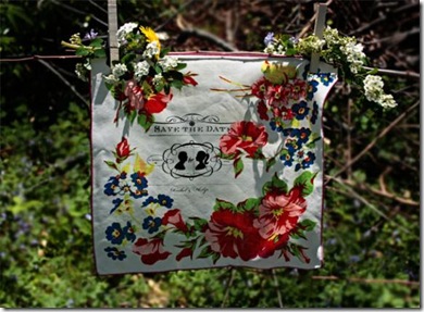 unique-save-the-dates-vintage-chic-handkerchiefs-floral-design-hanging-outside-gorgeous-keepsake