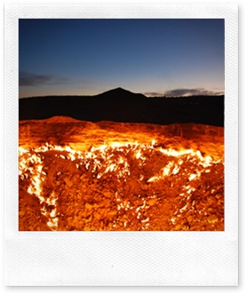 The Darvaza natural gas crater is located in the center of the Karakum Desert in the central Asian country of Turkmenistan. The crater resulted after a Soviet natural gas exploration accident in the 1950s and has been burning ever since. The crater is approximately 60 meters in diameter and its depth is approximately 20 meters. (Photo and caption by Natalja Silver) 