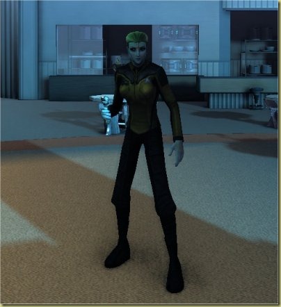 No, she's not a dwarf.  There's just something appealing about tall, leggy green-skinned female aliens.
