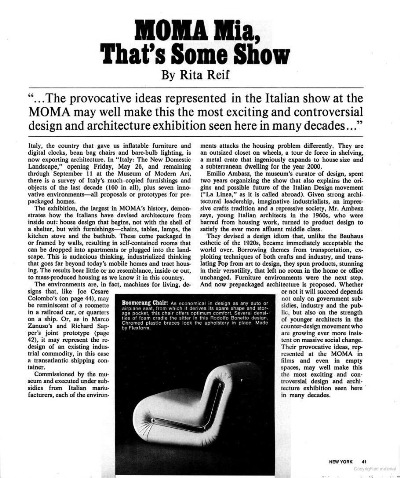OBJECT <> PLASTIC: MOMA Mia, That's some show | Rita Reif | New York  Magazine, publisher | 1972