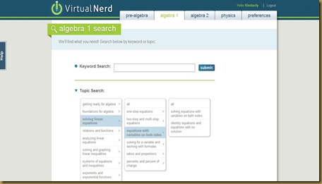 Virtual Nerd search screen