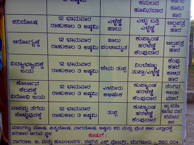 Arulmigu Sree Dakshina Kasi Kalabairavar Swamy Temple - Dharmapuri - Parihara Chart