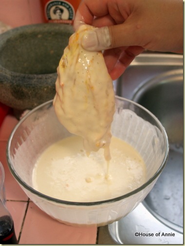 dipping chicken in batter