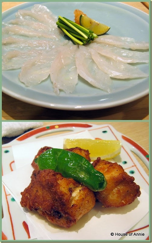 fugu blowfish sashimi and fried from asahi sushi in machida