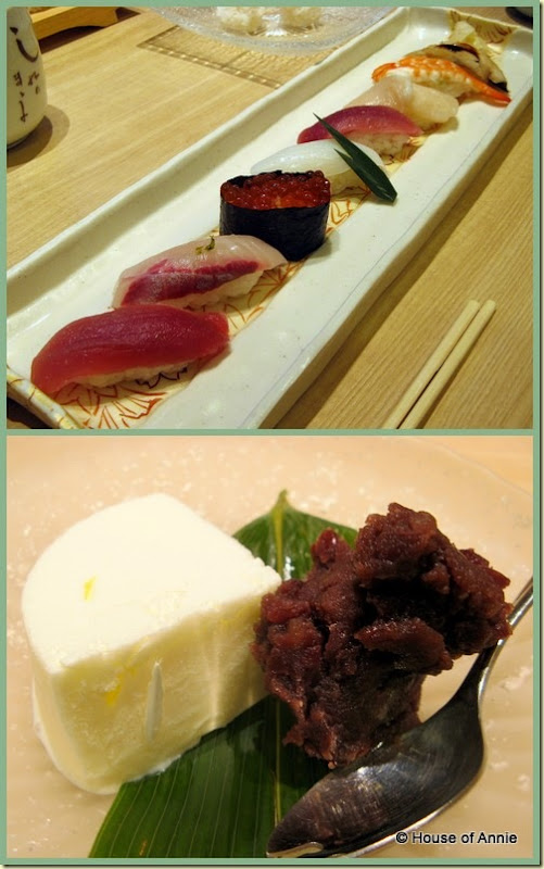 sushi platter and ice cream with red bean from asahi sushi in machida