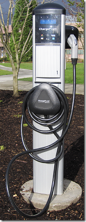 Electric vehicle charging station at Redmond City Hall