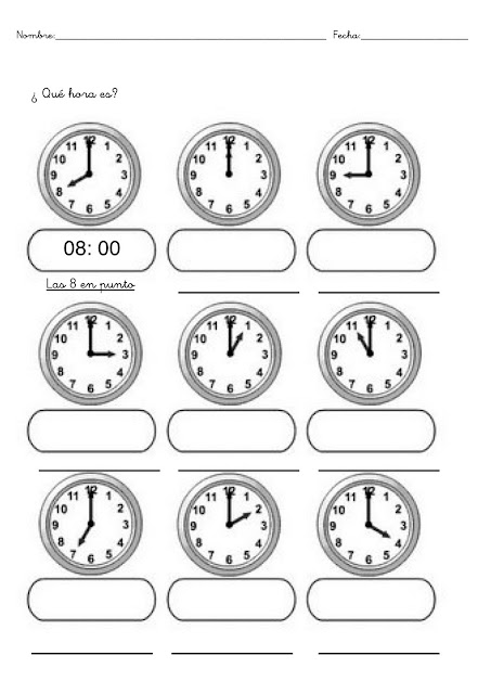 APRENDE A LEER EL RELOJ. EJERCICIOS PARA APRENDER A DECIR LA HORA