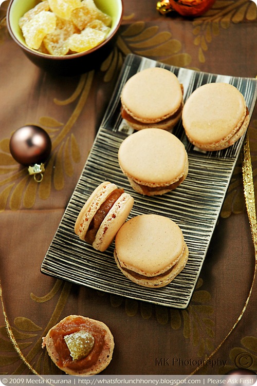 Lebkuchen Spice Macarons with Quince Jam and Candied Ginger (03) by MeetaK