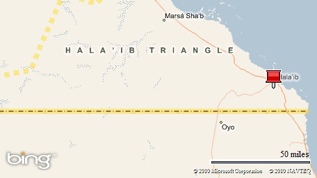 Halayeb's location in Egypt according to Bing Maps 