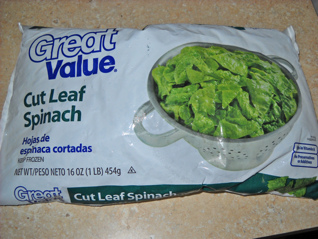 add frozen spinach (pictured bag of frozen spinach)