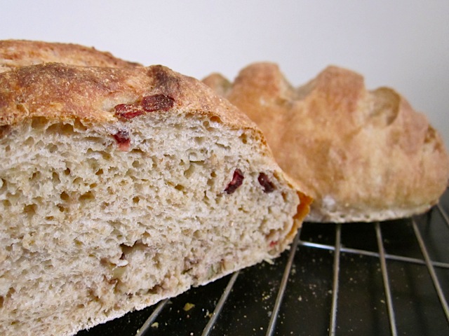 open cranberry walnut bread (sliced)