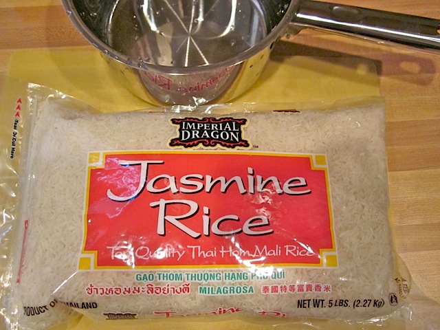 jasmine rice in packaging on counter 
