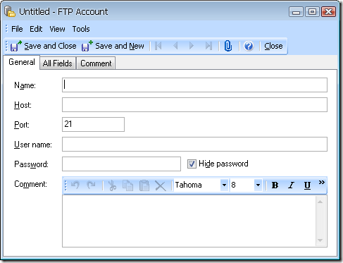 Efficient Password Manager - Add new FTP account
