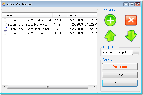 Arduo Pdf Merger - Main Window