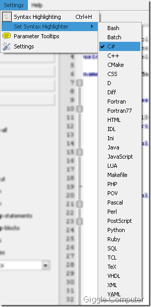 UniversalIndentGUI - Set Syntax Highlighter