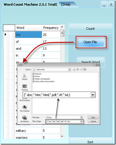 Word Count Machine - Open file