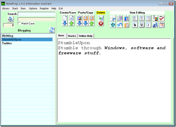 FrogNote - Main Window