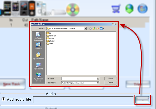 [E.M Free PowerPoint Video Converter - Add audio file[2].png]