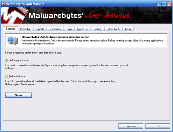 Malwarebytes - Main Window