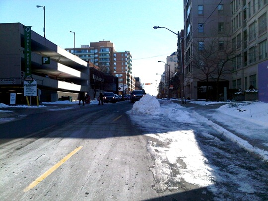 Toronto traffic calming snow bump-out