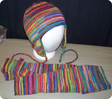 stripey hat and armwarmers