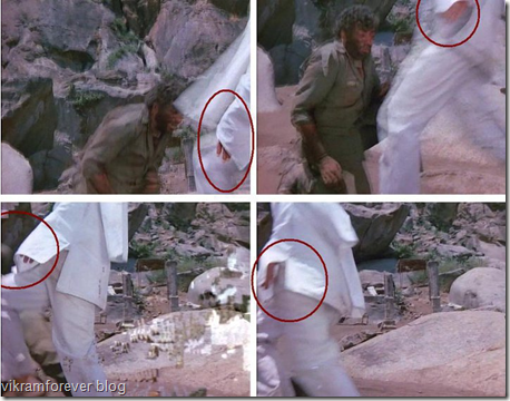 Thakurs hand visible in sholay movie