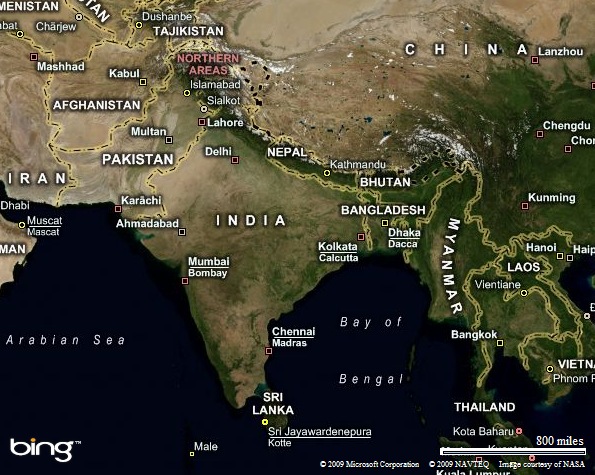 Country Labeled Map of INDIA.  Image Courtesy of NASA