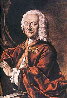 Georg Philipp Telemann (1681-1767), hand-colored aquatint by Valentin Daniel Preisler, after a lost painting by Louis Michael Schneider, 1750.
