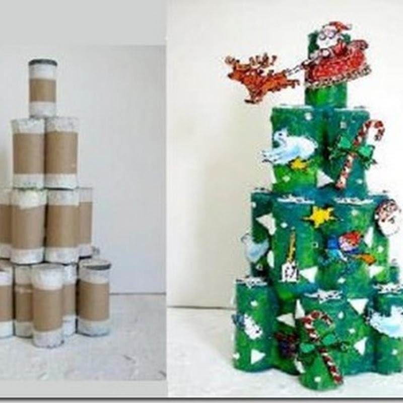 Árbol de Navidad con tubos de papel higiénico