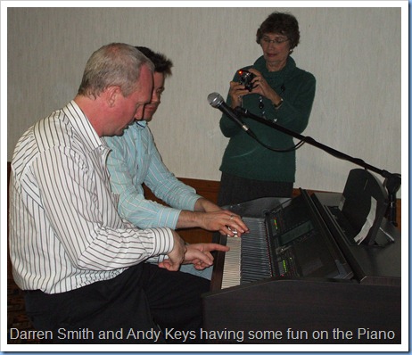 Some fun and frolics as well with a piano duet whilst the Club Secretary, Colleen Kerr, capture the moment on camera.